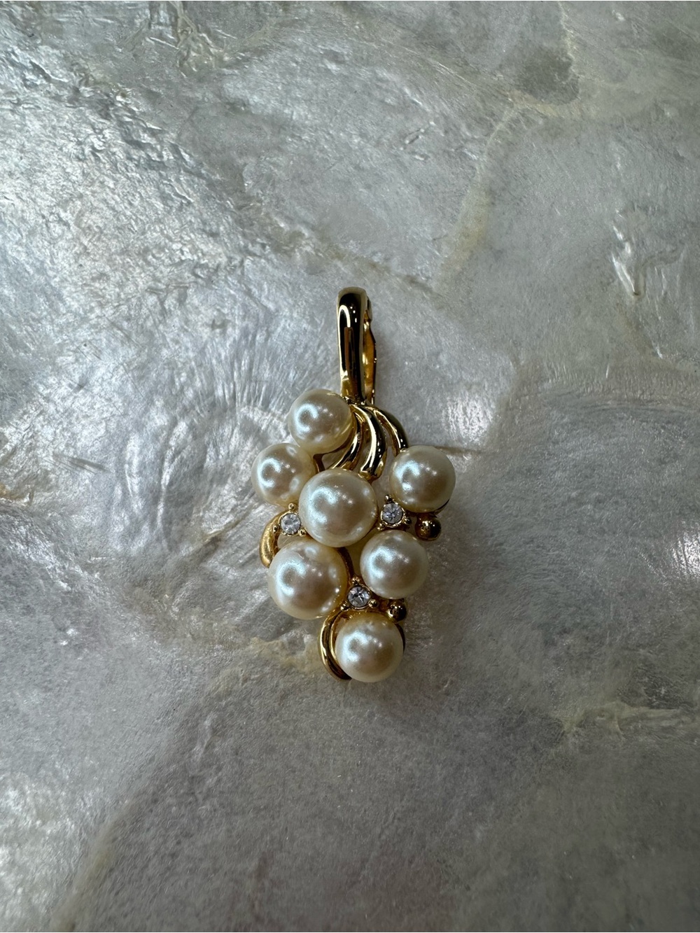 Faux Pearl Enhancer Pendant Gold Tone Rhinestone Cluster Charm